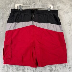 Joe Boxer Mens Colorblock Swim Trunks Red Black Grey Cargo Pocket Size M